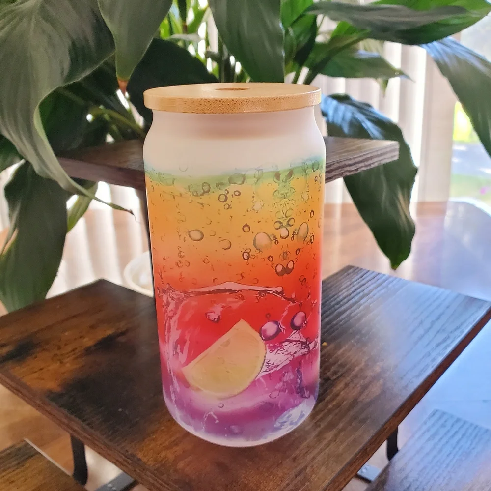 Fun Fruit Slices Frosted Glass Jar Tumbler 🎉sale